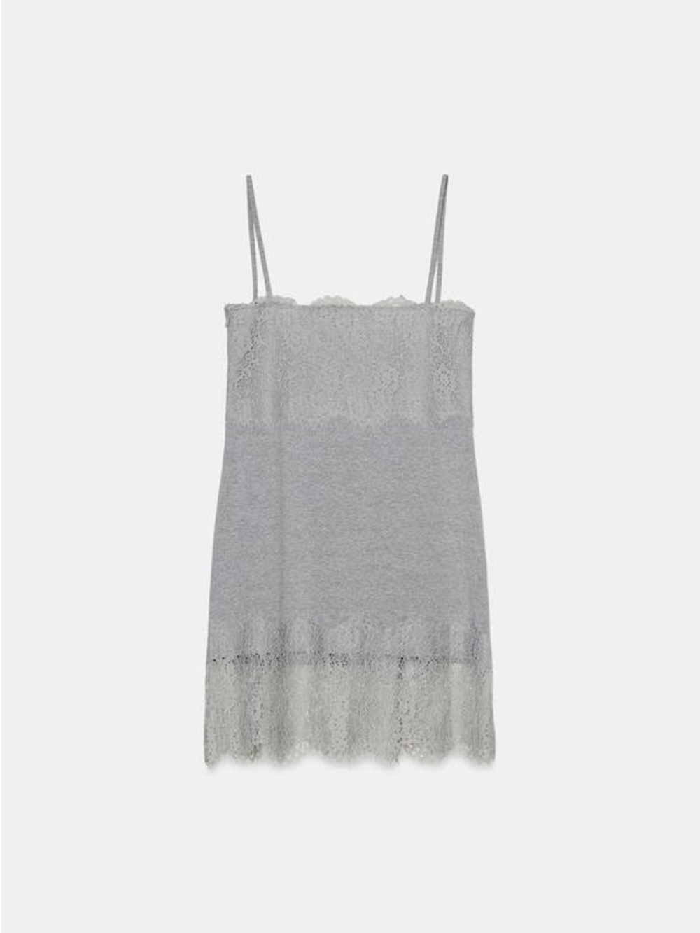 Zara Gray Lace-Trim Slip Dress